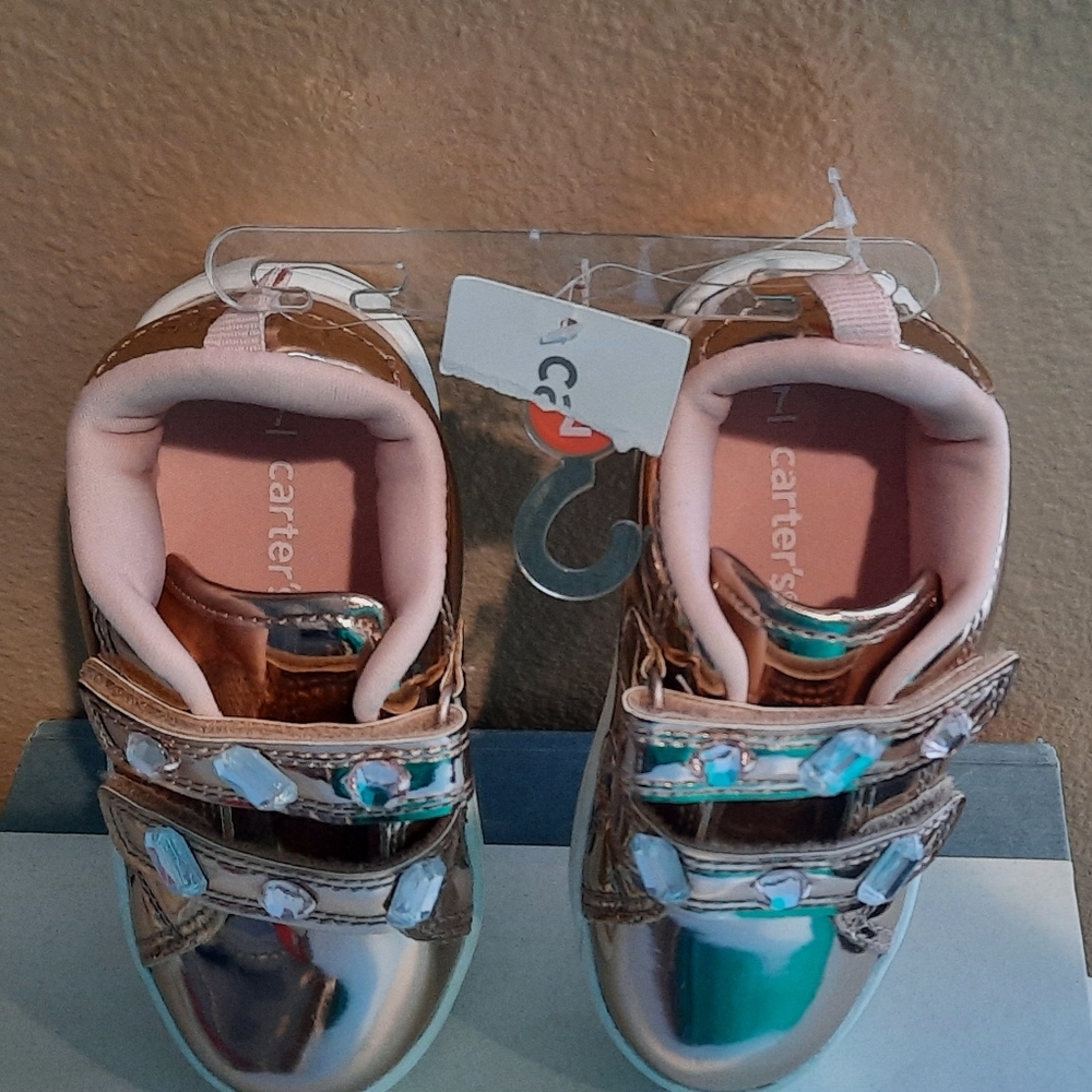 Carters Toddler Girls Metallic Rose Shoes sz 7 - Picture 4 of 5